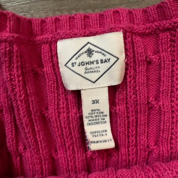Preppy Fall St Johns Bay Sweater Pink Cable Knit Long Sleeves V Neck Size 3X - Picture 3 of 4